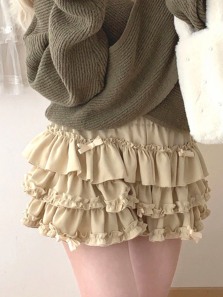 Lunivop Sweet Bow Kawaii Skirts Women High Waist Japan Mini Cake Skirt Fashion Preppy Style Design Elegant Female Ball Gown Skirts