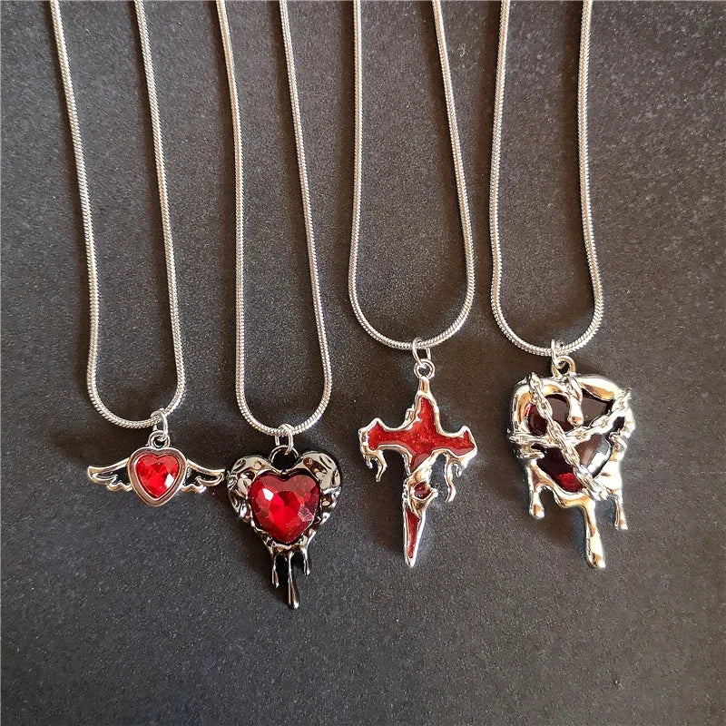 Lunivop Gothic Punk Red Irregular Heart Cross Pendant Charm Choker Necklace For Women Egirl Men Y2K EMO Aesthetic Vintage Grunge Jewelry