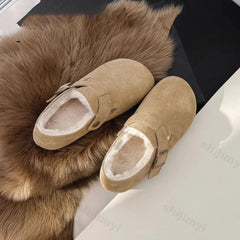 Lunivop Fur Women Flats Slippers Platform Warm Walking Shoes Trend Winter New Short Plush Cotton Mules Shoes Home Fad Casual Shoes