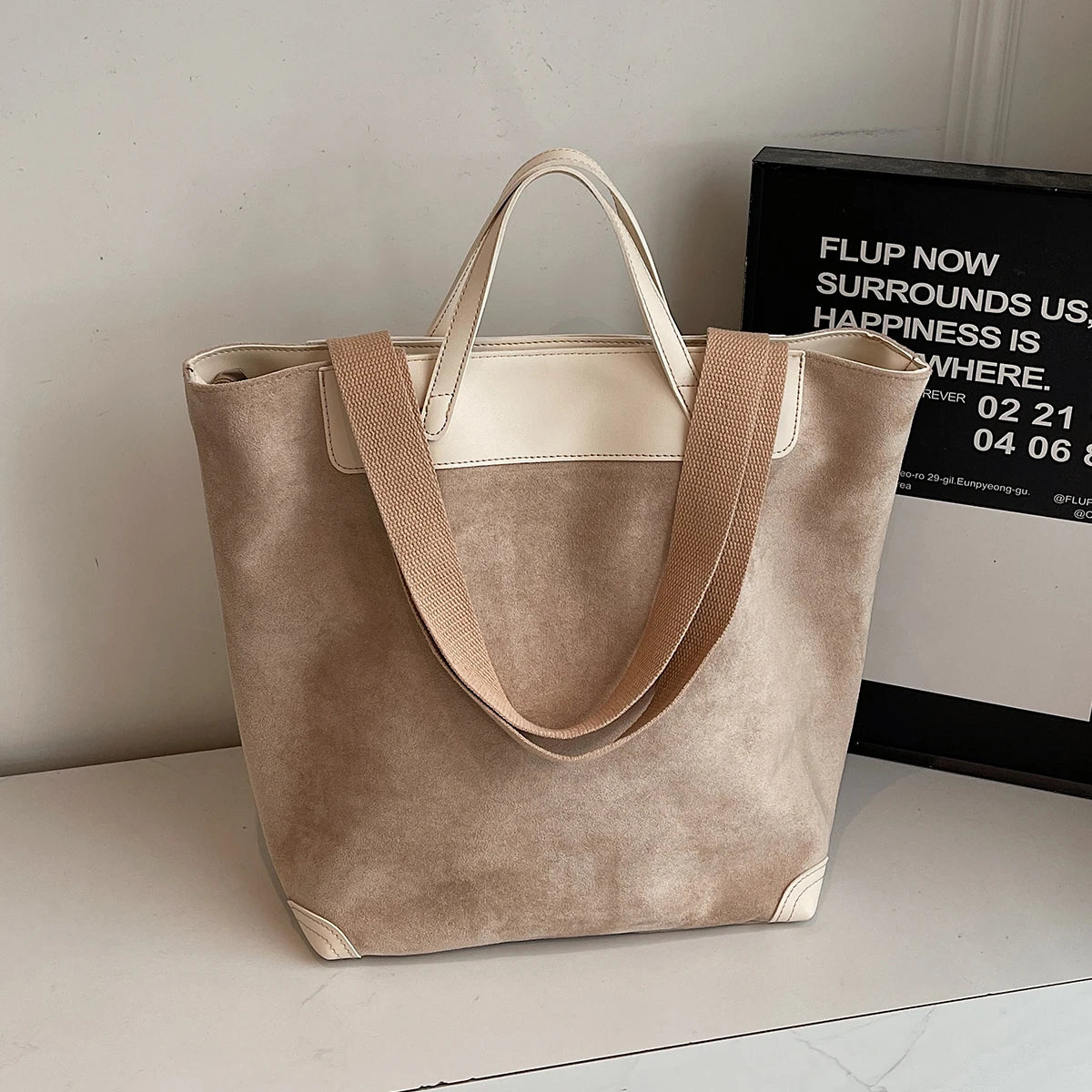 Lunivop  Japanese American-Style Workwear Retro Large Commuter Bag, Crossbody Suede Handbag, Melard Color Series Tote Bag for Work and College Students