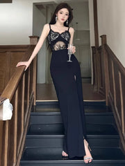 Lunivop  Woman Dress Sleeveless Hollow Out Sexy Elegant Slim Split Lace Patchwork V Neck Backless Party Dresses Female Fashion