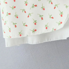 Lunivop  New French Style Vintage Rose Flower Print Wood ears Bow Ruched Chest Sling Dress Women Cross Lacing up Backless Short Vestidos