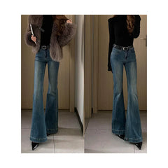 Lunivop  Fall Winter New American Vintage Flared Jeans for Women High Waist Skinny Fit Bell Bottoms Fleece Lined Slimming Trousers