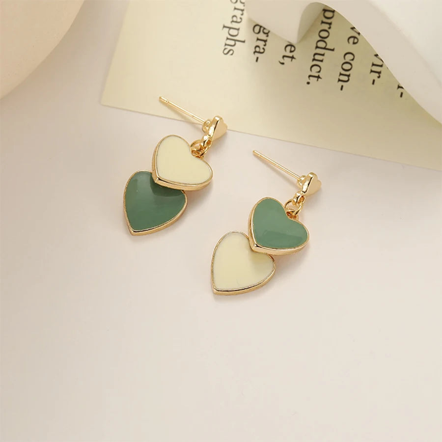 Lunivop Fashion Simple Asymmetric Color Matching Heart Earrings for Women Needle Studs Sweet Elegant Party Gifts