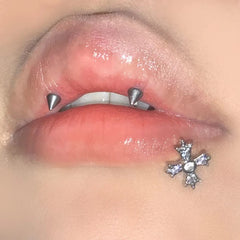 Lunivop  1Pc Trendy Sweet Cool Style Stainless Steel 1.2mm Cross Zircon Inlaid Lip Stud for Cool Girls Body Piercing Gift
