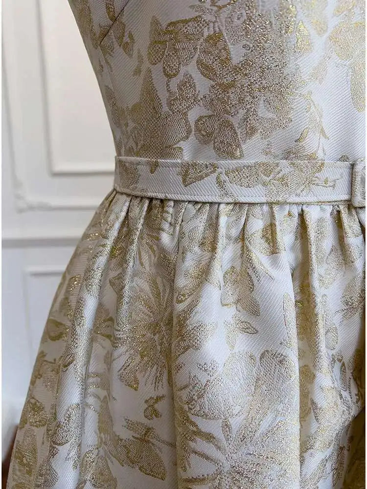Lunivop Jacquard Design Long Dresses For Women Slash Collar High Waist Sleeveless Elegant Dress Female Summer 2025 New