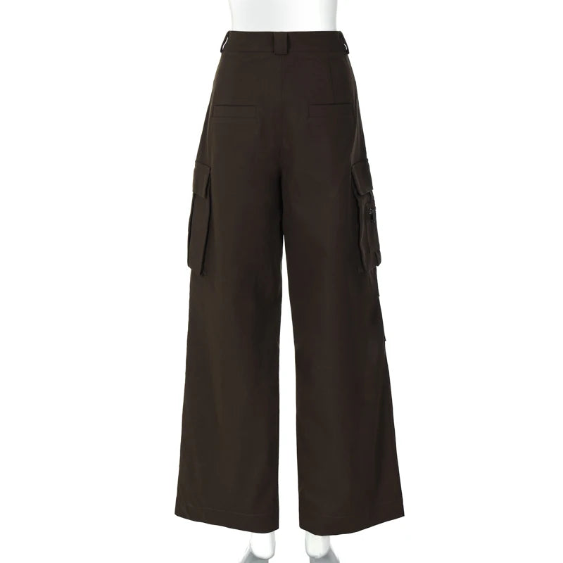 Lunivop Lygens Zipper Pockets High Waist Solid Y2K Streetwear Wide Leg Women'S Cargo Pants Casual Daily Vacation