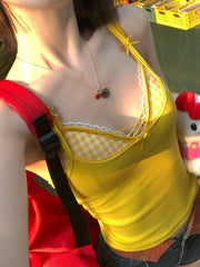 Lunivop  Sweet Plaid Patchwork Cross Camisole Vest 2025 Summer New All-match Tank Top Fashion Sexy Slim Fit Sleeveless Top for Women