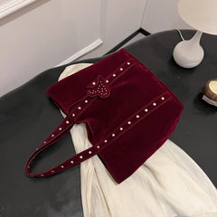 Lunivop New In Faux Suede Casual Tote Bags Large Capacity Rivet Vintage Handbags Designer Elegant Solid Retro Shoulder Bags