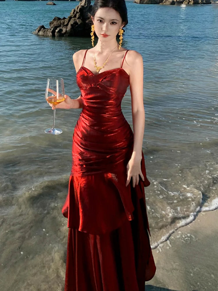 Lunivop Elegant Ruffles Party Dress for Women Sexy Spaghetti Strap Sleeveless Princess Evening Dresses Summer Holiday Beach Vestidos New