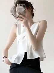 Lunivop  Fashion White Tanks Women Irregular Sexy Slim Sleeveless Tanks Tops Summer Korean Design Female Casual Elegant O Neck Tops