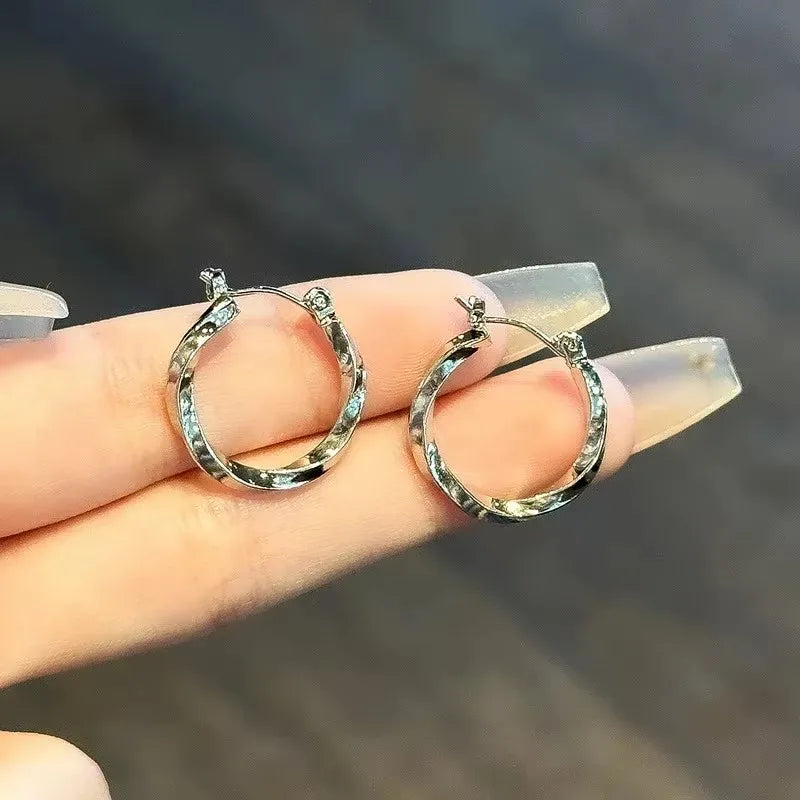 Lunivop Silver Color Twine Metal Round Hoop Earrings for Women Hiphop Creative Geometry Simple Jewelry Accessory Gift