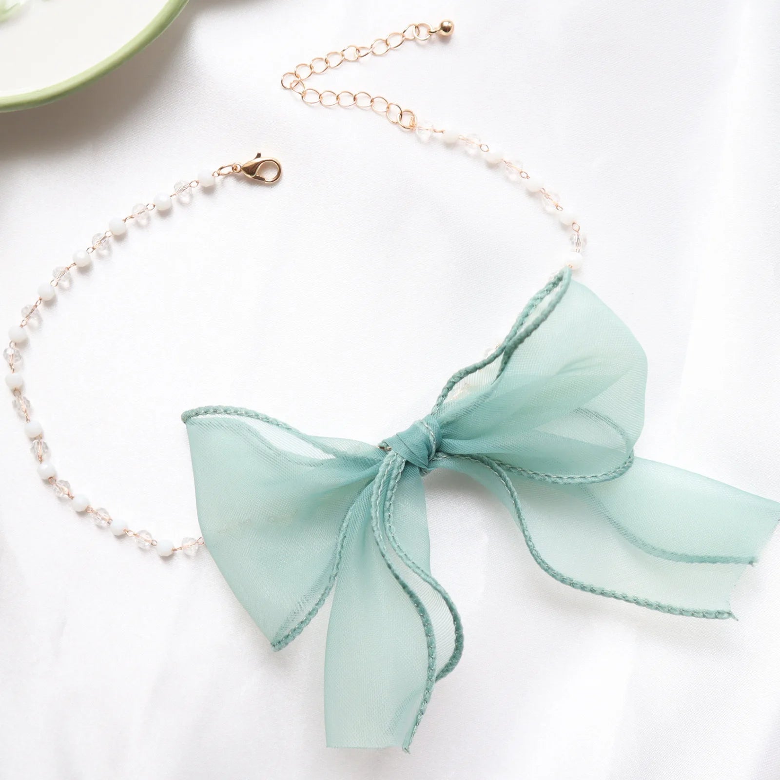 Lunivop New Korea Fashion Cute Green Color Heart Lace Bowknot Choker Necklace For Y2K Lovely Girl Women Charm Wedding Birthday Jewelry