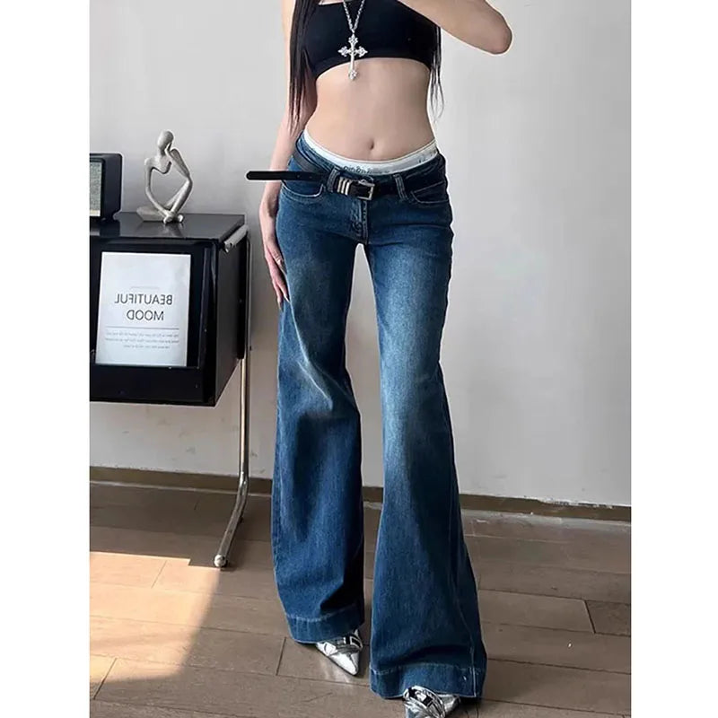 Lunivop Y2K Streetwear Low-Waisted Jeans Women Korean Fashion Slimming Denim Flares Pants Spring Summer Sexy Wide Leg Trousers