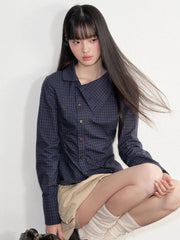 Lunivop Vintage Slim Plaid Shirt Women Elegant Fall Long Sleeve Design Blouse Casual Preppy Style Female Retro Korean Sweet Tops