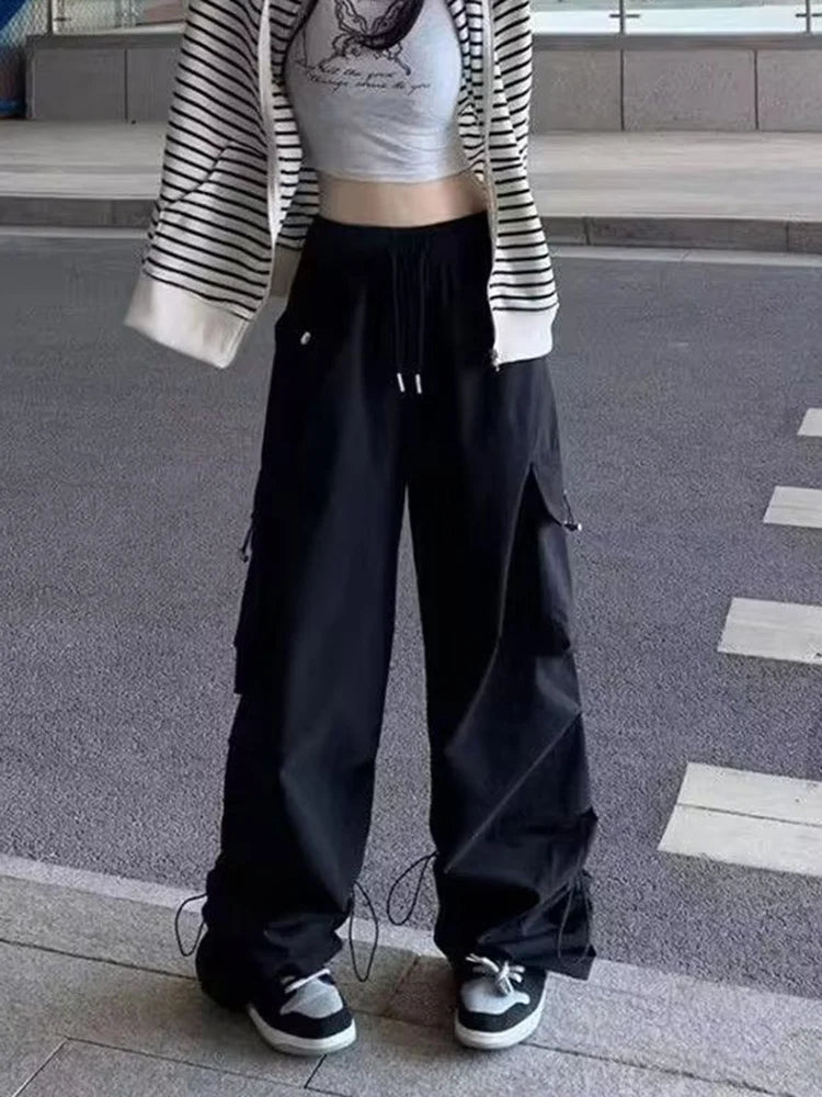 Lunivop Women Y2K White Cargo Pants Streetwear Harajuku Straight Trousers Vintage High Waist American Hip Hop Pockets Casual Pants