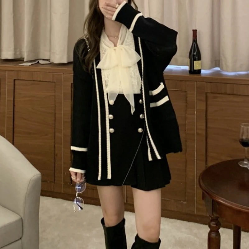 Lunivop Varsity Cardigan Sweater for Women Open Front Slouchy Knitted Sweater Jacket Cardi Collaege Student Girl Fall Winter Outfit