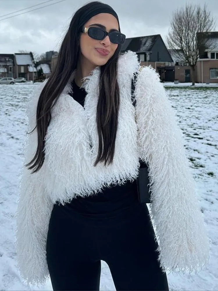 Lunivop Elegant Fluffy Faux fur Jackets Women Casual Warm Long Sleeved Jacket For Woman Autumn Winter Solid Soft High Street Tops  ﻿