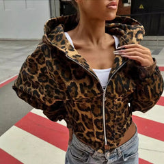 Lunivop Autumn Winter Fashion Leopard Irregular Cardigan Jacket Women Hooded Long Sleeve Zipper Casual Hipster Streetwear Coats