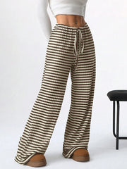Lunivop  Women's Y2K High Waist Striped Printed Casual Lace up Long Pants Autumn Straight Leg Trousers Elegant High Street Fashion