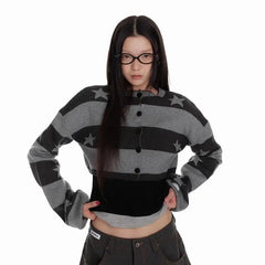 Lunivop Vintage Striped Knitted Cardigan Women Harajuku Y2k Crop Tops American Retro Gothic Streetwear Cardigan Aesthetics