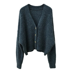 Lunivop Cardigan Women Cocoon Knitted Long Sleeve V-neck Crop Sweater Jacket Fall Winter 2025 Casual Cozy Outfit