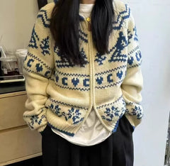 Lunivop Fair Isle Knit Zip Up Sweater Cardigan Women Zipper Front Sweater Jacket Cozy Knitwear Teen-girl Fall Winter Vintage Outfit
