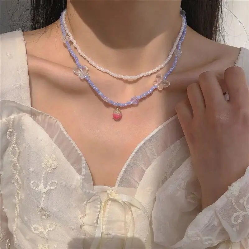 Lunivop New Korea Summer Lovely Colorful Flowers Daisy Transparent Crystal Beading Strand Short Choker Necklace for Women