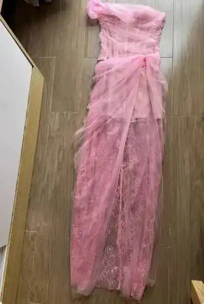 Lunivop Mesh Dress For Vacation,single Straps High Waist Long Vestido,pullover Sheer Fake Two Pieces Party Dresses