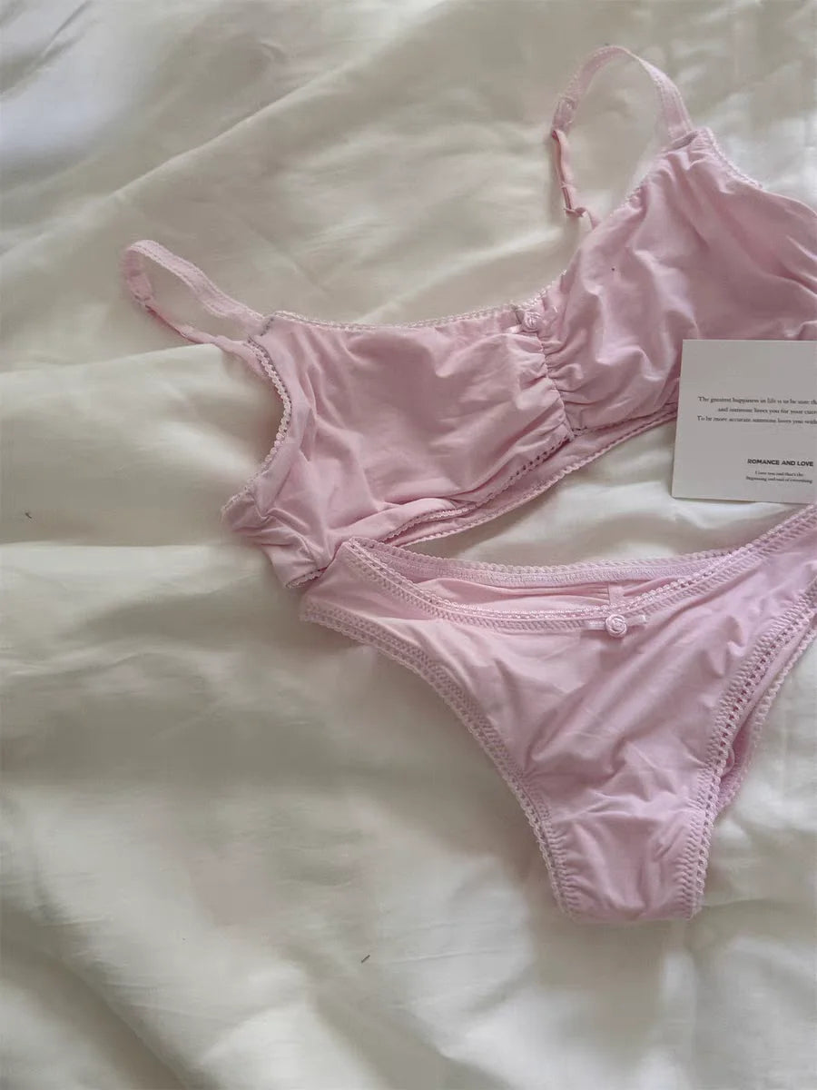 Lunivop  Pink Lace Bra Set Woman Adjusted-strap Seamless Bras+Low Waist Panties Female Casual Simple Solid High Elasticity Lingerie Sets