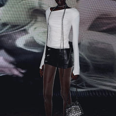 Lunivop  BKLD Music Festival Nightclub Women Y2K Skirt Faux Leather High Waist Stylish Irregular Slimming Black Sexy Mini Half Skirt