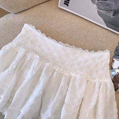 Lunivop Balletcore Ruffled Mini Skirt with Lace Trim Low Rise Tiered White Skirt Summer Women TeenGirl Y2K Goth Outfit