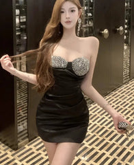 Lunivop  Woman Dress Strapless Rhinestone Slim Sexy Elegant Backless Summer Fashion Vintage Ladies Mini Dresses Clubwear Cocktail
