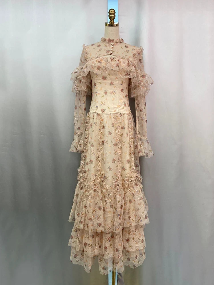 Lunivop Women's Sequin Fake 2 Pcs Ruffled Dresses Round Neck High Waist Long Sleeve Elegant Dress Female Autumn 2025 New
