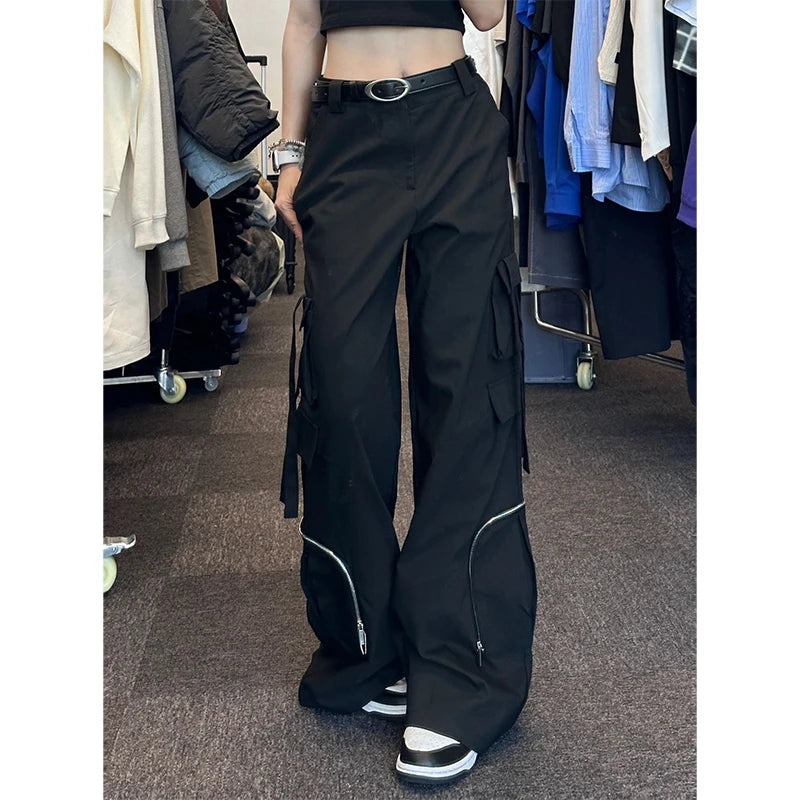 Lunivop Spring Black Cargo Pants High Waisted Women Pants Vintage Straight Oversized Y2K Style Fashion Streetwear Wide Leg Trouser