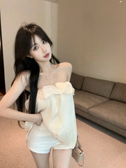 Lunivop  Tank Tops Women Ruffles Ruched Slash Neck Solid Slim Backless Sweet Elegant Camis Sexy Ladies Casual French Style Chic