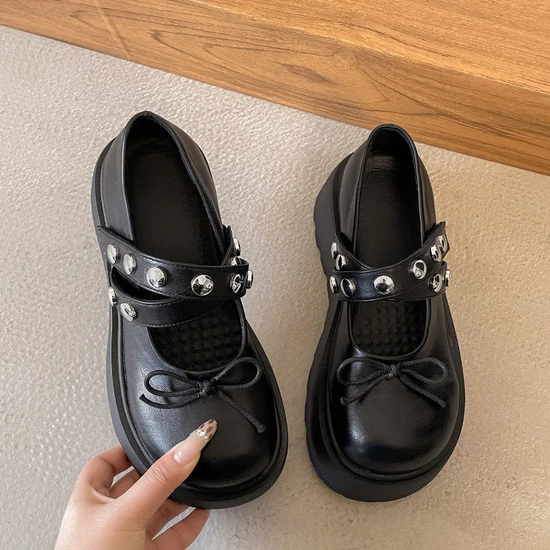 Lunivop  Vintage Platform Women Mary Jane Shoes Concise Butterfly-knot Single Shoes Ladies Elegant Height Increase Dress Pumps