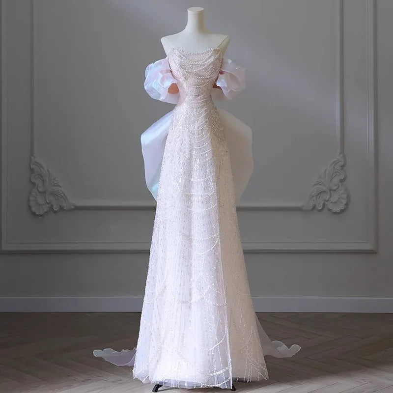 Lunivop Heavy shoulder temperament light luxury small fish tail welcome banquet dress