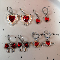 Lunivop Y2K Goth Heart Cross Star Pendant Earrings Red Zircon Love Bowknot Dangle Earring Gothic Fashion Women Jewelry Christmas Gifts