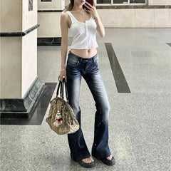 Lunivop  Women Fashion Washed Denim Flares Pants Korean Style Low-Waist Slimming Wide Leg Jeans Female Streetwear Sexy Slim Y2K Trousers