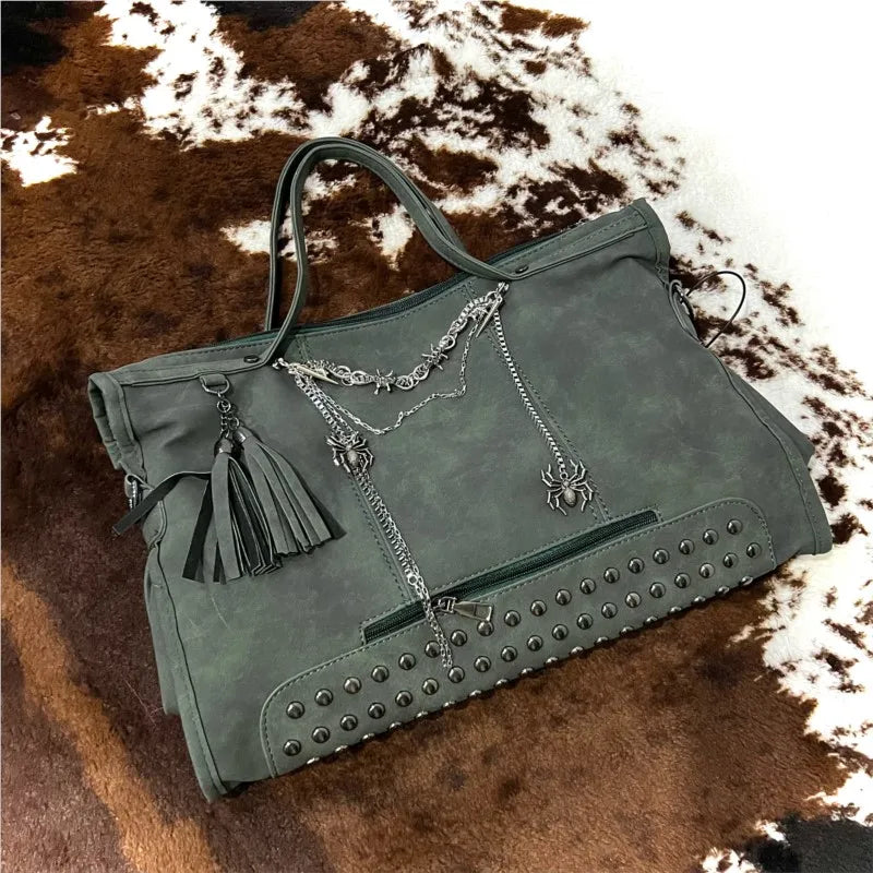 Lunivop Punk Rivet Grey Crossbody Bag Women Subculture Chain Large Capacity Tote Bag Handbag Ladies Retro Y2k Bags Сумка Женская