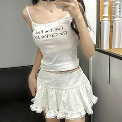 Lunivop Balletcore Ruffled Mini Skirt with Lace Trim Low Rise Tiered White Skirt Summer Women TeenGirl Y2K Goth Outfit