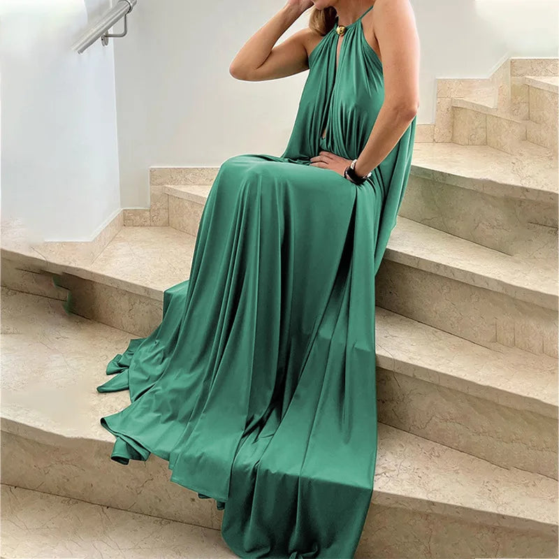 Lunivop  Summer Maxi Dress for Women Casual Sexy Deep V-Neck Halter Neck Sundress Sleeveless A-Line Draped Long Dresses Female