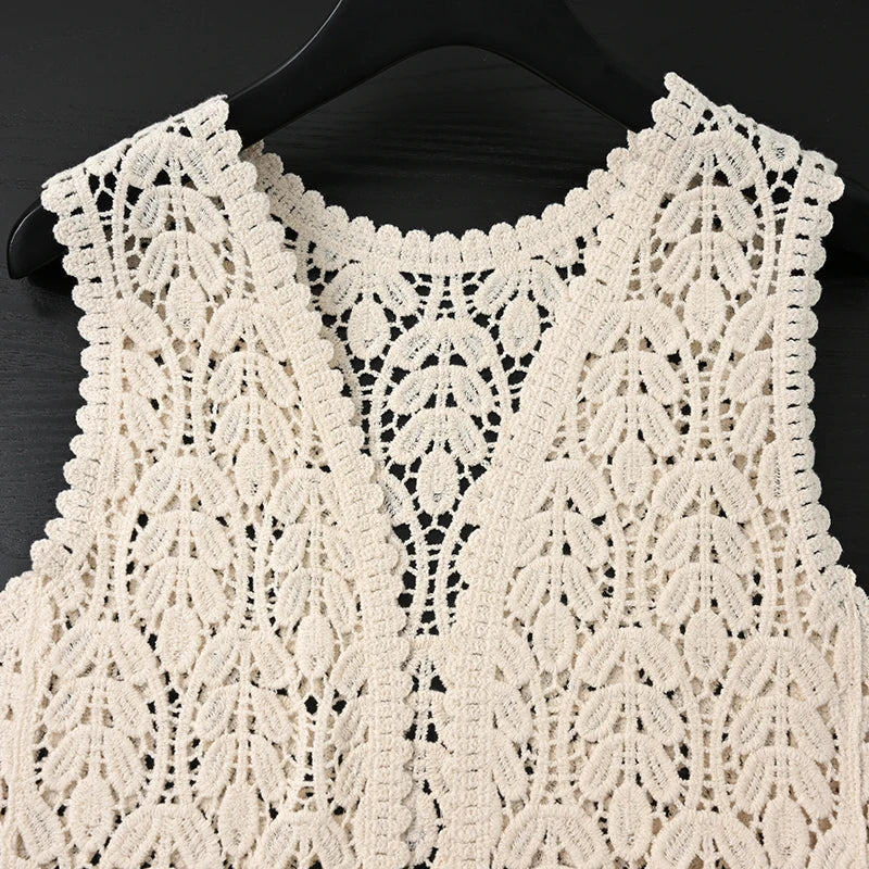 Lunivop Women's Open Front Crochet Vest  Boho Chic Embroidery Lace Lightweight Openwork Sweater Vest Top Summer Vacation Beach Outfit