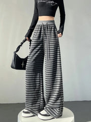 Lunivop  Y2K Black Stripe Wide Leg Pants New Autumn High Waist Drawstring Knit Loose Casual Walking Trouser Floor Length Pants Streetwear