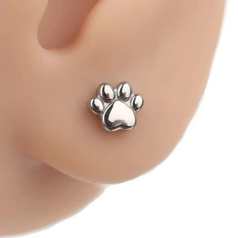 Lunivop  1pc Sweet Cute Bear Paw Lip Stud Stainless Steel Simple Labret Piercing Silver Color Cartilage Ins Fashon Body Jewelry Gifts