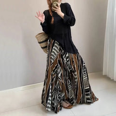 Lunivop  Irregular Printed Big Swing Long Skirts Fall Winter Leisure Folds Loose Comfortable Versatile Half Skirt Female Vintage Clothing