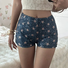Lunivop  American Summer Fashion Highs Treet Sequin Casual Shortc Y2k Spice Girl Five Star Design Heavy Short Pant Niche Punk Lazy Shorts