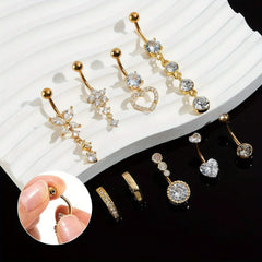 Lunivop  1pcs Belly Button Ring Dangle Stainless Steel Belly Rings 14GBelly Piercing Cute Cubic Zirconias Navel Ring Piercing Jewelry