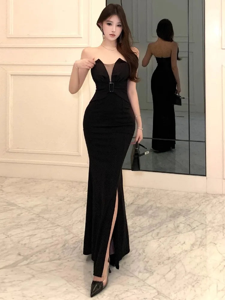 Lunivop  Woman Dress Strapless Split Slim Elegant Vintage Backless Temperament Party Dress Female Sexy Ladies Fashion Cocktail